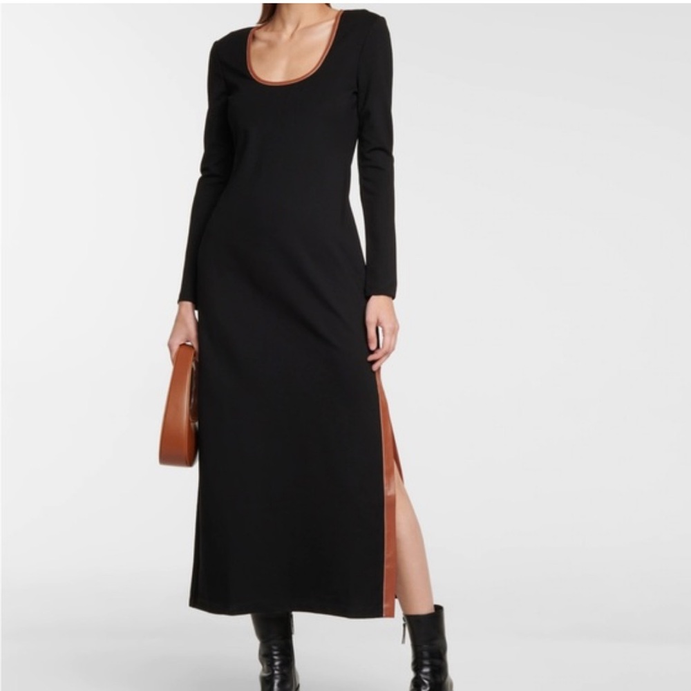 New STAUD Black Long Sleeve Midi Bodycon Slit Dress